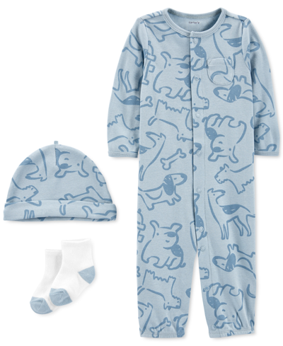 Shop Carter's Baby Boys Take Home Converter Gown Set With Hat And Socks, 3 Piece Set In Blue Print