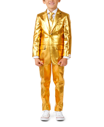 Shop Opposuits Toddler Boys Groovy Metallic Party Suit, 3-piece Set In Gold-tone
