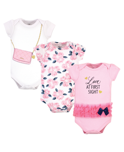 Shop Little Treasure Baby Boys And Girls Cotton Bodysuits, Pack Of 3 In Pink And White