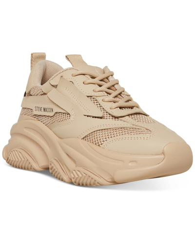 Shop Steve Madden Women's Possession Chunky Lace-up Sneakers In Tan