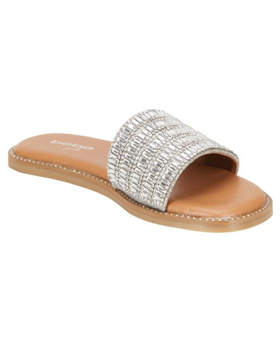 Shop Bebe Little Girls Open Toe T-strap Slide Sandals In Silver-tone