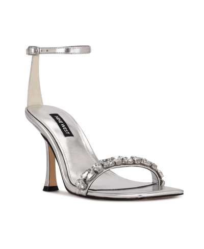 Shop Nine West Women's Yazmin Ankle Strap Dress Sandals In Silver-tone