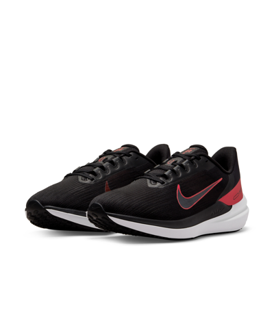 Shop Nike Men's Winflo 9 Running Sneakers From Finish Line In Black/dark Smoke Gray