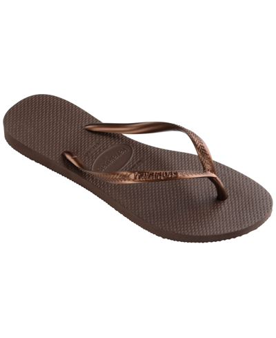 Shop Havaianas Women's Slim Flip-flop Sandals In Dark Brown Metallic