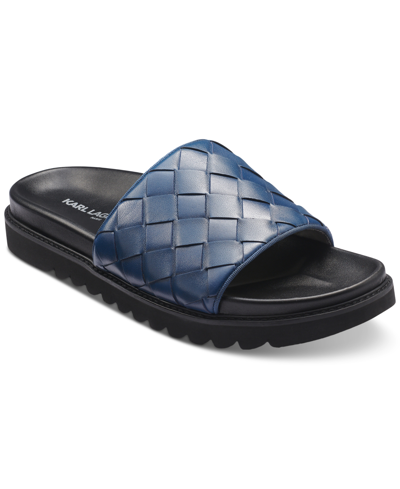 Shop Karl Lagerfeld Men's Woven Leather Slide Sandal Men's Shoes In Blue