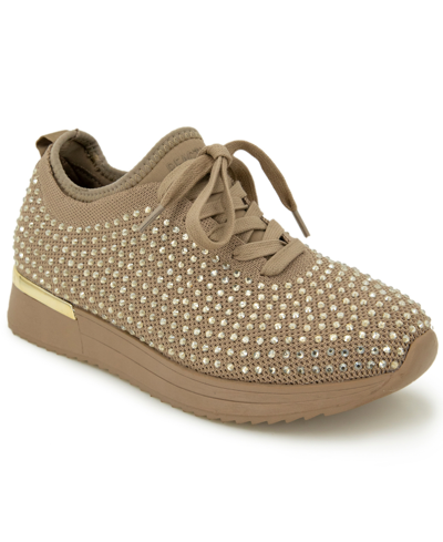 Shop Kenneth Cole Reaction Women's Cameron Jewel Lace Up Sneakers In Cashew