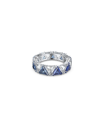 Shop Swarovski Ortyx Cocktail Triangle Cut Rhodium Plated Ring In Blue