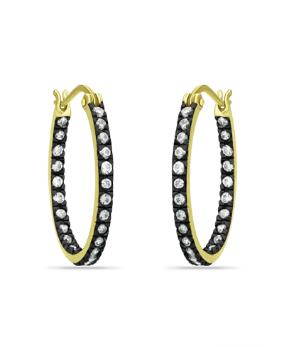 Giani Bernini 20mm Cubic Zirconia With Black Rhodium Oval Inside Outside Hoop Earringss, 18k Gold Over Silver In Gold Over Silver