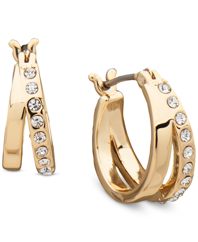 Shop Karl Lagerfeld Extra-small Pave Split Hoop Earrings, 0.49" In Gold