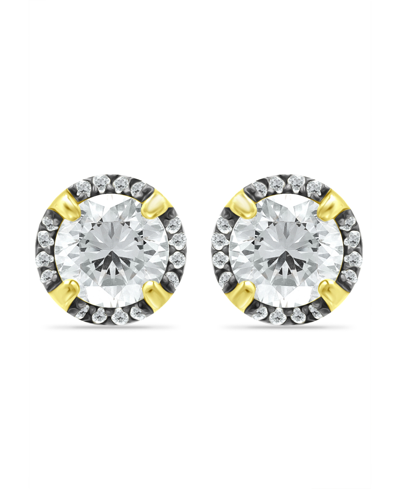 Giani Bernini Cubic Zirconia With Black Rhodium Halo Stud Earrings, 18k Gold Over Silver In Gold Over Silver