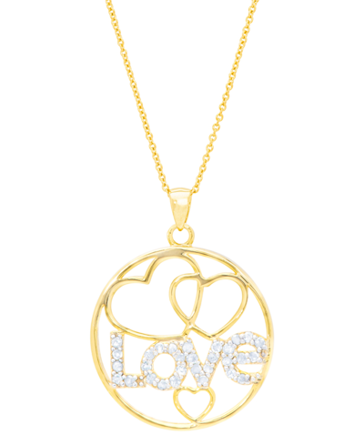 Macy's Diamond "love" Heart Circle 18" Pendant Necklace (1/8 Ct. T.w.) In 14k Gold-plated Sterling Silver In Gold-plated Sterling Silver
