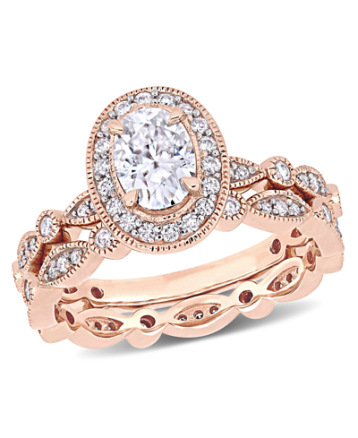 Shop Macy's Moissanite In 10k Gold Vintage-like Halo Infinity Bridal Ring Set, 2 Piece In Rose Gold