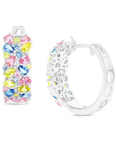 Macy's Multicolor Cubic Zirconia Cluster Small Hoop Earrings, 0.75" In Multi