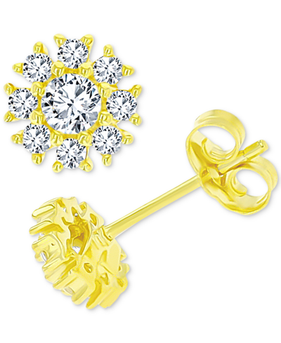 Shop Macy's Cubic Zirconia Snowflake Cluster Stud Earrings In 14k Gold-plated Sterling Silver In Yellow