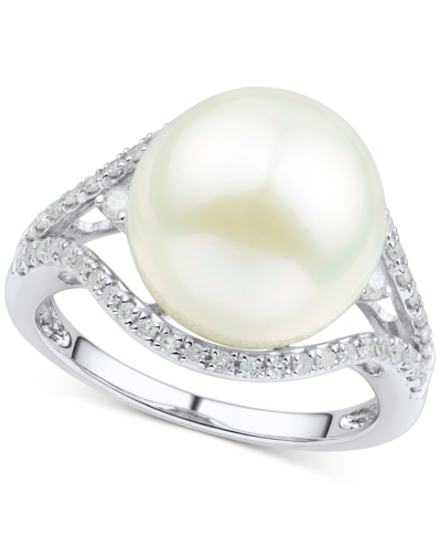 Shop Honora Cultured White Ming Pearl (12mm) & Diamond (1/3 Ct. T.w.) Ring In 14k Gold In White Gold
