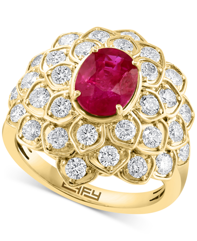 Effy Collection Effy Ruby (1-3/8 Ct. T.w.) & Diamond (1-1/2 Ct. T.w.) Flower Ring In 14k Gold In Ruby