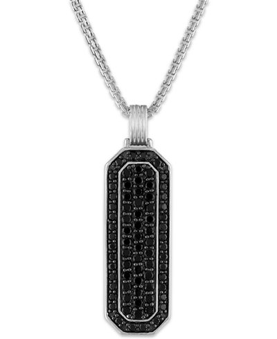 Shop Esquire Men's Jewelry Black Spinel Beveled Dog Tag 24" Pendant Necklace (2-4/5 Ct. T.w.) In Sterling Silver (also In White