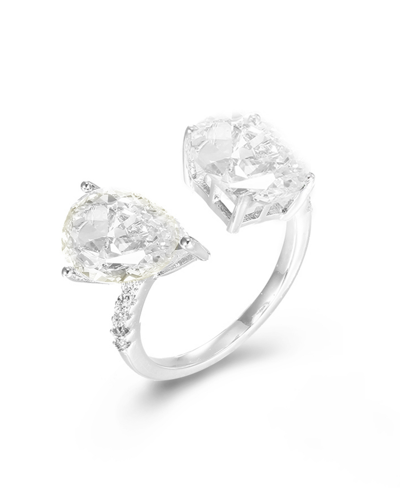 Shop Macy's Cubic Zirconia Radiant And Pear In Sterling Silver And 14k Gold Over Sterling Silver Fashion Ring