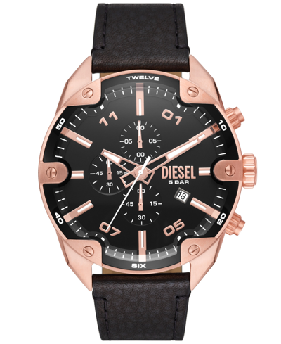 Shop Diesel Men's Spiked Black Leather Strap Watch, 49mm