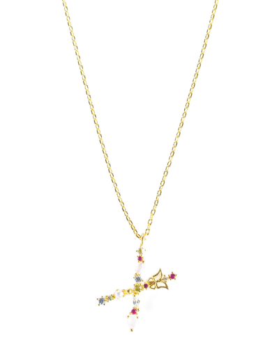 Girls Crew Flutterfly Stone Initial Necklace In Gold-plated- X