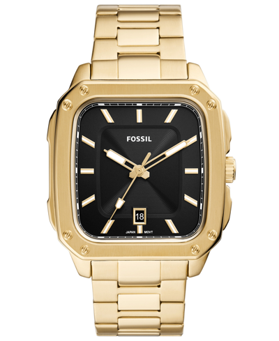 Shop Fossil Men's Inscription Gold-tone Stainless Steel Bracelet Watch, 42mm