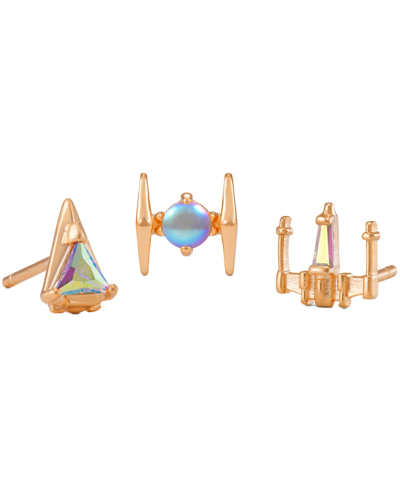 Shop Girls Crew Star Wars Starfighter Stud Earrings Set In Rose Gold-plated
