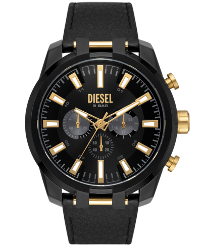 Shop Diesel Men's Split Black Leather Strap Watch, 51mm