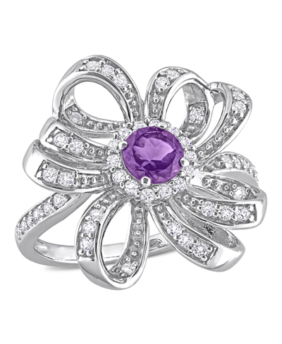 Shop Macy's 18k Gold Plated Sterling Silver Or Sterling Silver Citrine, Amethyst And White Topaz Flower Cocktail