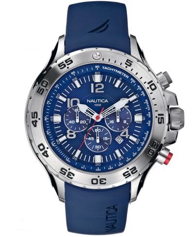 Shop Nautica Men's N14555g Nst Chrono Blue Resin Strap Watch In Blue/silver