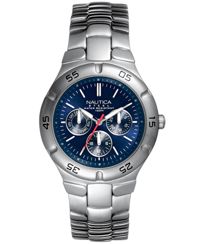 Shop Nautica Men's N10061 Multifunction Silver/blue Stainless Steel Bracelet Watch