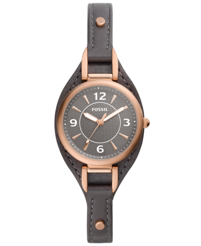 Shop Fossil Women's Carlie Gray Leather Strap Watch, 28mm In Black