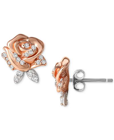 Shop Disney Cubic Zirconia Rose Beauty & The Beast Stud Earrings In Sterling Silver & 18k Rose Gold-plate