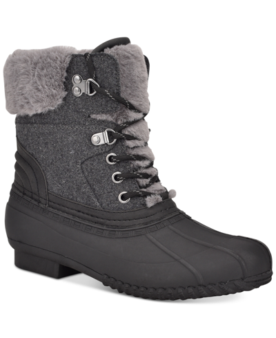 Shop Tommy Hilfiger Women's Rainah Duck Booties Women's Shoes In Gray Manmade/polyester Faux Shearling