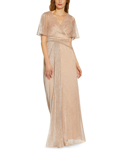Shop Adrianna Papell Metallic Floral Print Gown In Rose Gold