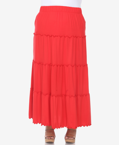 Shop White Mark Plus Size Tiered Maxi Skirt In Red
