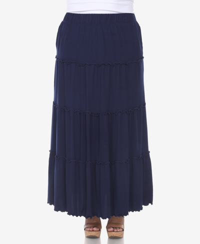 Shop White Mark Plus Size Tiered Maxi Skirt In Navy