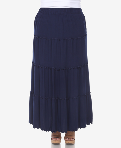 White Mark Plus Womens Knit Tiered Maxi Skirt In Navy