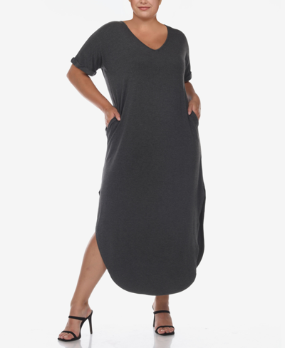 Shop White Mark Plus Size Short Sleeve V-neck Maxi Dress In Charcoal