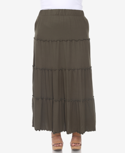 Shop White Mark Plus Size Tiered Maxi Skirt In Olive