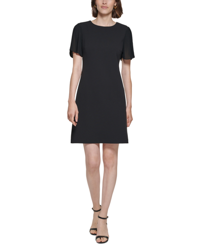 Shop Tommy Hilfiger Women's Pleated-sleeve Shift Dress In Black