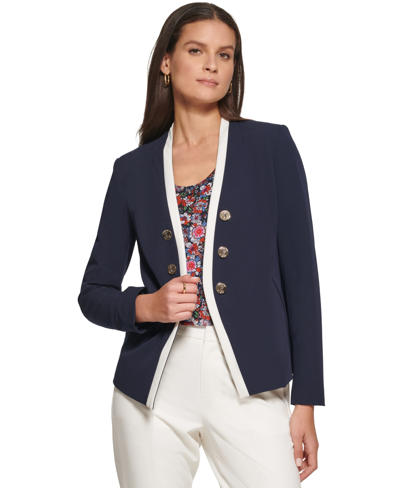 Shop Tommy Hilfiger Women's Faux Double-breasted Blazer In Midnight Ivory