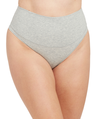 Shop Spanx Cotton Control Thong In Heather Grey