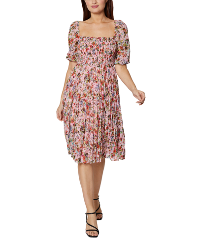 Shop Bcbgeneration Women's Pleated Smocked Dress In Watercolor Wildflower