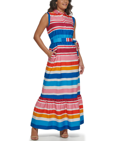 Shop Kensie Women's Striped Cotton Sleeveless Maxi Dress In Multi
