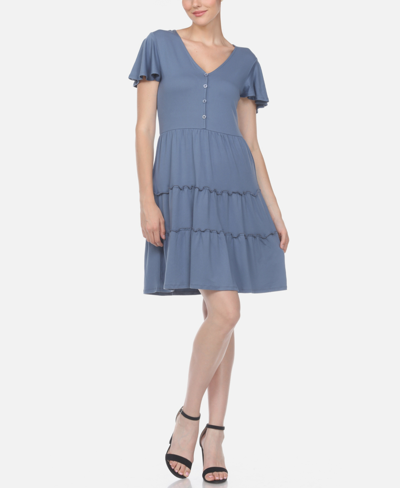 Shop White Mark Women's Short Sleeve V-neck Tiered Dress In Blue