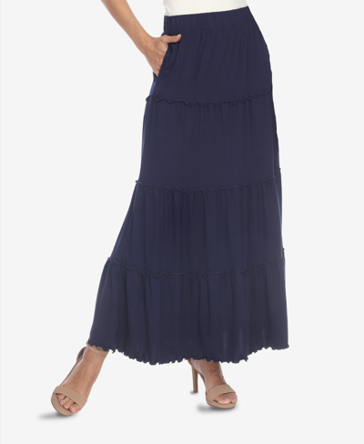 Shop White Mark Women's Tiered Maxi Skirt In Navy