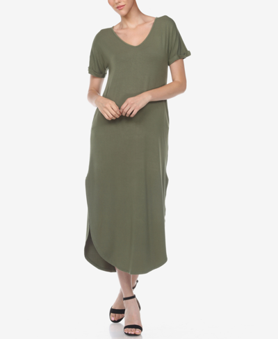 Shop White Mark Women's Short Sleeve V-neck Maxi Dress In Olive