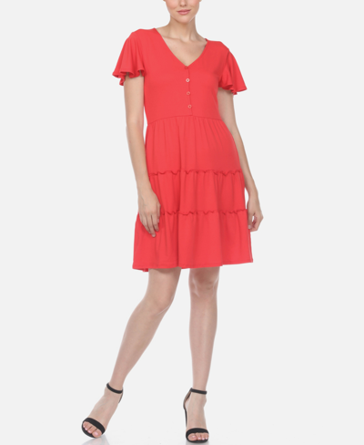 Shop White Mark Women's Short Sleeve V-neck Tiered Dress In Red