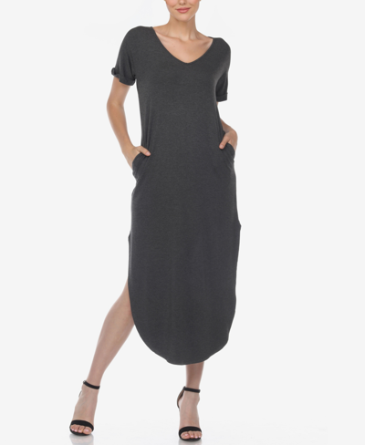 Shop White Mark Women's Short Sleeve V-neck Maxi Dress In Charcoal