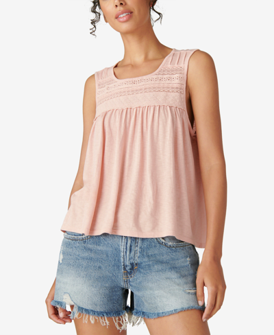 Shop Lucky Brand Lace-trim Tank Top In Pale Mauve